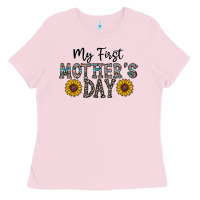 Bubblegum Pink my first mother's day Ladies Tee - CowhideDigitalArt