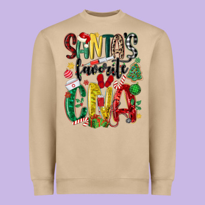Santas Favorite Cna Nurse Heavyweight Sweatshirt Designed By Maliassmallbusiness