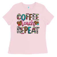 Bubblegum Pink coffee teach repeat Ladies Tee - HRA Design Shop