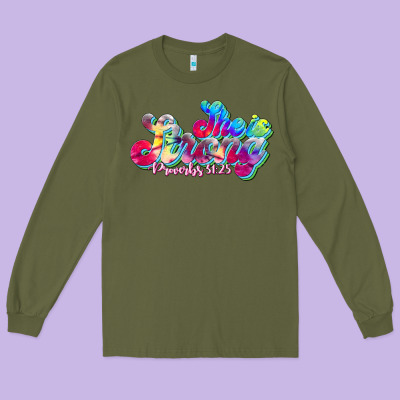 She Is Strong Proverbs 31:25 Long Sleeve Tee Designed By Jahusdesignshop