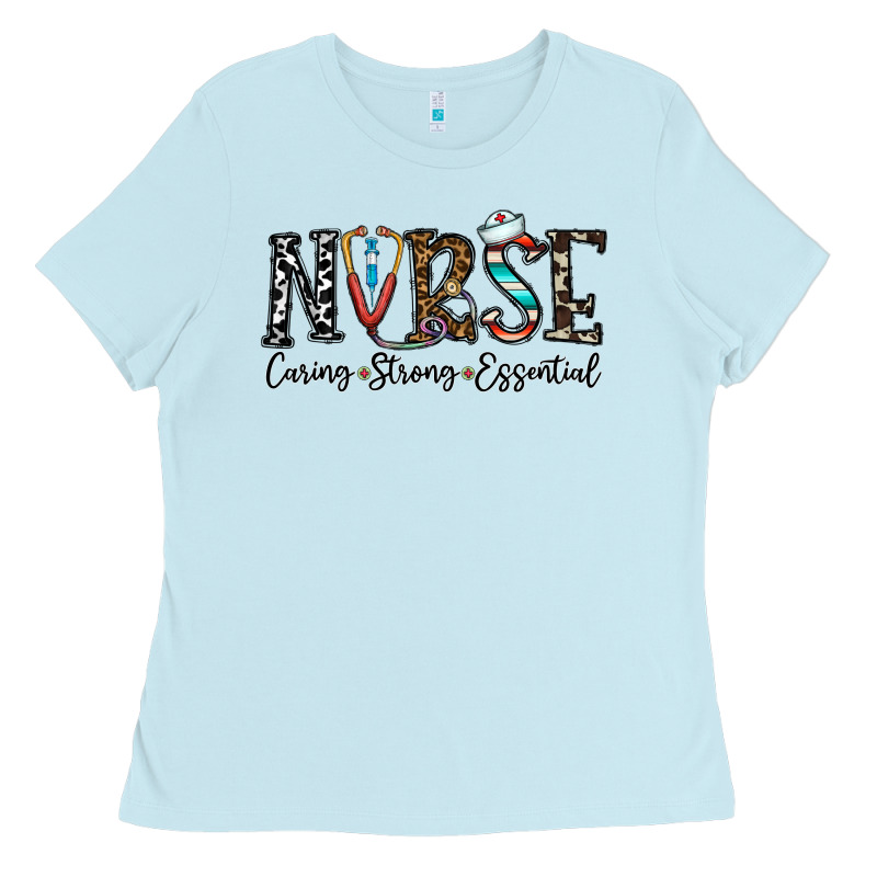 Nurse Caring Strong Essential Ladies Tee by CowhideDigitalArt | Teevron