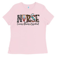 Bubblegum Pink nurse caring strong essential Ladies Tee - CowhideDigitalArt
