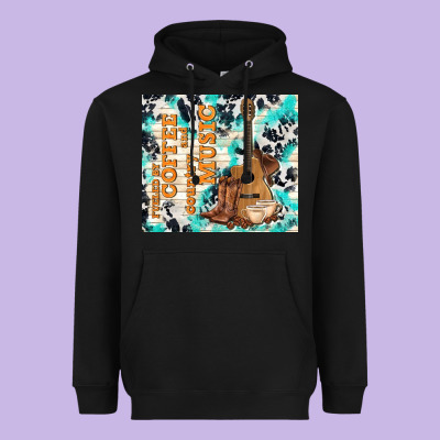 Fueled By Coffee And Country Music Heavyweight Hoodie Designed By Tumblerdesignbyshophia