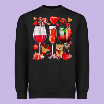 Valentines Day Wine Glasses Heavyweight Sweatshirt Designed By Nancycooperartshop