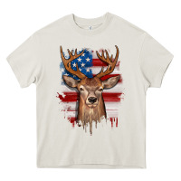 Cream deer american flag Heavy Core Tee - JahusDesignShop
