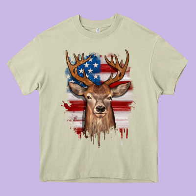 Deer American Flag Heavy Core Tee Designed By Jahusdesignshop