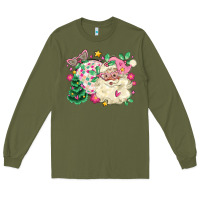 Army Green pink santa and disco ball with christmas tree Long Sleeve Tee - MaliasSmallBusiness