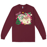 Burgundy pink santa and disco ball with christmas tree Long Sleeve Tee - MaliasSmallBusiness
