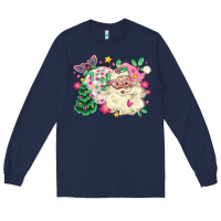 Navy pink santa and disco ball with christmas tree Long Sleeve Tee - MaliasSmallBusiness
