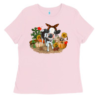 Bubblegum Pink Fall baby cow Ladies Tee - RanaPortraitStore
