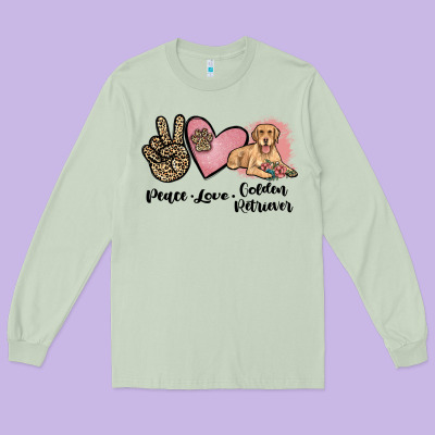 Peace Love Golden Retriever Long Sleeve Tee Designed By Jahusdesignshop