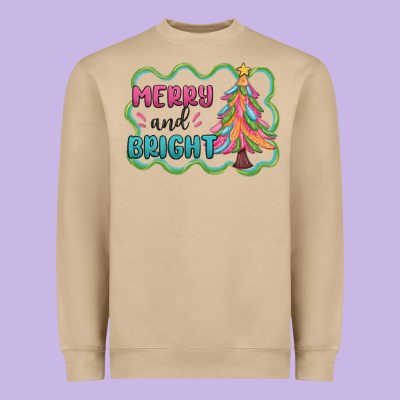Merry And Bright Christmas Tree Heavyweight Sweatshirt Designed By Maliassmallbusiness