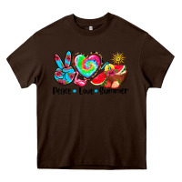 Chocolate Brown peace love  summer Heavy Core Tee - AdoDesignShop