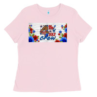Bubblegum Pink floral 4th of july crew license plate Ladies Tee - HRA Design Shop