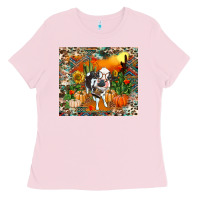 Bubblegum Pink Fall baby cow Ladies Tee - RanaPortraitStore