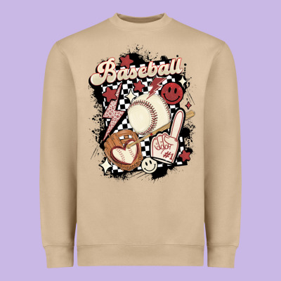 Checkered Retro Baseball Heavyweight Sweatshirt Designed By Maliassmallbusiness
