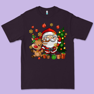 Santa And Reindeer Premium Tee Designed By Adodesignshop