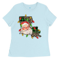 Baby Blue Louisiana map christmas santa Ladies Tee - FaDigitalArtStudio