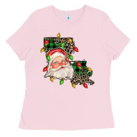 Bubblegum Pink Louisiana map christmas santa Ladies Tee - FaDigitalArtStudio