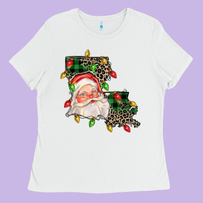 Louisiana Map Christmas Santa Ladies Tee Designed By Fadigitalartstudio