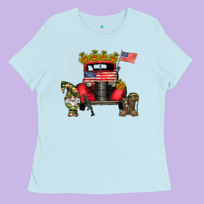 America Soldier Truck Ladies Tee Designed By Cowhidedigitalart