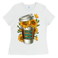 White Mama Needs Coffee Cup Ladies Tee - FaDigitalArtStudio