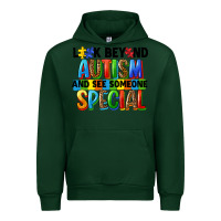 Forest Green look beyond autism and see someone special Urban Hoodie - FaDigitalArtStudio