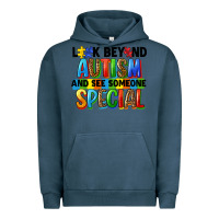 Pigment Midnight Navy look beyond autism and see someone special Urban Hoodie - FaDigitalArtStudio