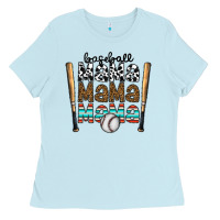 Baby Blue baseball mama mama mama Ladies Tee - CowhideDigitalArt