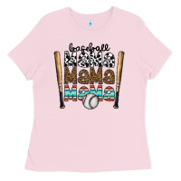 Bubblegum Pink baseball mama mama mama Ladies Tee - CowhideDigitalArt
