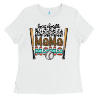 White baseball mama mama mama Ladies Tee - CowhideDigitalArt