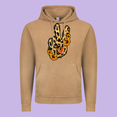 Leopard Sunflower Peace Sign Vintage Hoodie Designed By Jasminsmagicworld