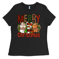 Black Merry Christmas Coffee Cups Ladies Tee - FaDigitalArtStudio