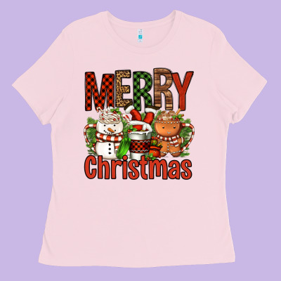 Merry Christmas Coffee Cups Ladies Tee Designed By Fadigitalartstudio