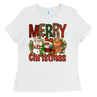 White Merry Christmas Coffee Cups Ladies Tee - FaDigitalArtStudio