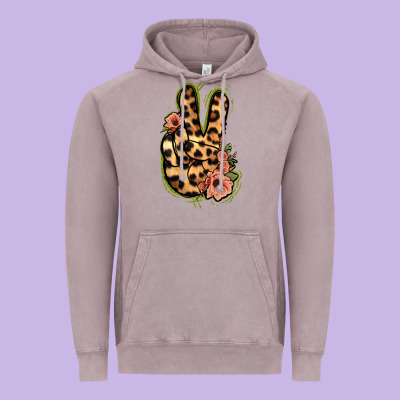 Leopard Floral Peace Sign Vintage Hoodie Designed By Jasminsmagicworld