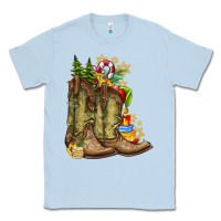 Dusty Blue Christmas Boots Classic Tee - CowhideDigitalArt