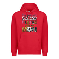 Red my favorite soccer player calls me mom Premium Hoodie - CowGirlArtShop