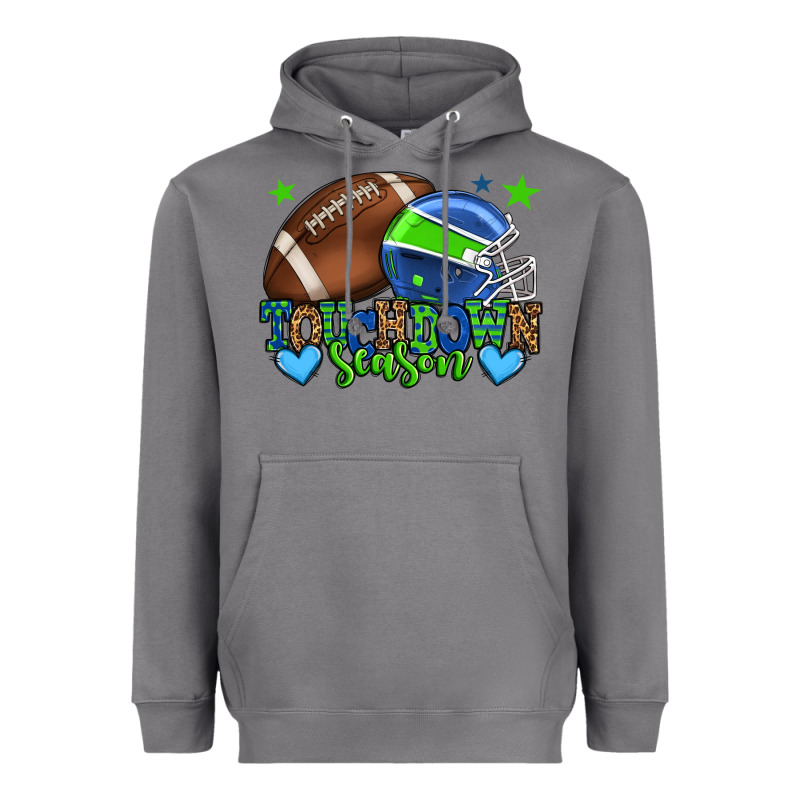 Touchdown Season American Football Green And Blue Heavyweight Hoodie by HowdyJamesFarm | Teevron