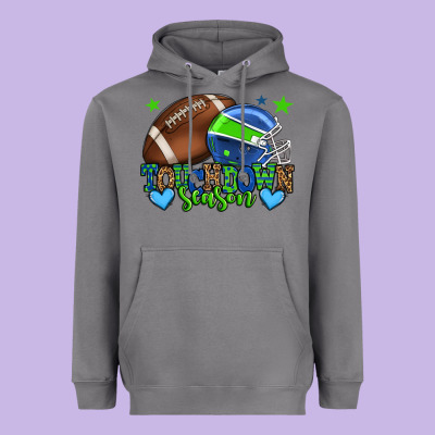 Touchdown Season American Football Green And Blue Heavyweight Hoodie Designed By Howdyjamesfarm