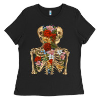 Black flower skeleton Ladies Tee - RanaPortraitStore