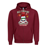 Burgundy All I Want For Christmas Is A Shark Zipper Hoodie - Bettercallsaul