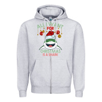Heather Grey All I Want For Christmas Is A Shark Zipper Hoodie - Bettercallsaul