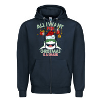 Navy All I Want For Christmas Is A Shark Zipper Hoodie - Bettercallsaul