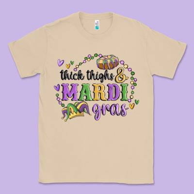Thick Thighs Mardi Gras Classic Tee Designed By Maliassmallbusiness