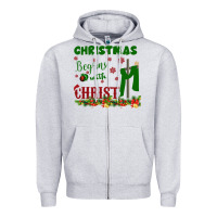 Heather Grey Christmas Begins With Christ Zipper Hoodie - Bettercallsaul