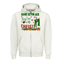 Oatmeal Heather Christmas Begins With Christ Zipper Hoodie - Bettercallsaul