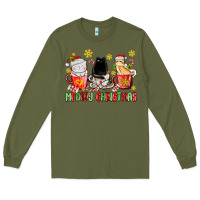 Army Green meowy christmas cats coffee cups Long Sleeve Tee - MaliasSmallBusiness