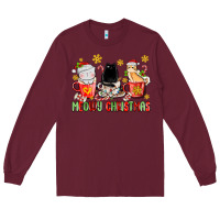 Burgundy meowy christmas cats coffee cups Long Sleeve Tee - MaliasSmallBusiness