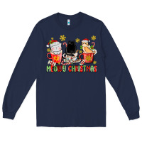 Navy meowy christmas cats coffee cups Long Sleeve Tee - MaliasSmallBusiness